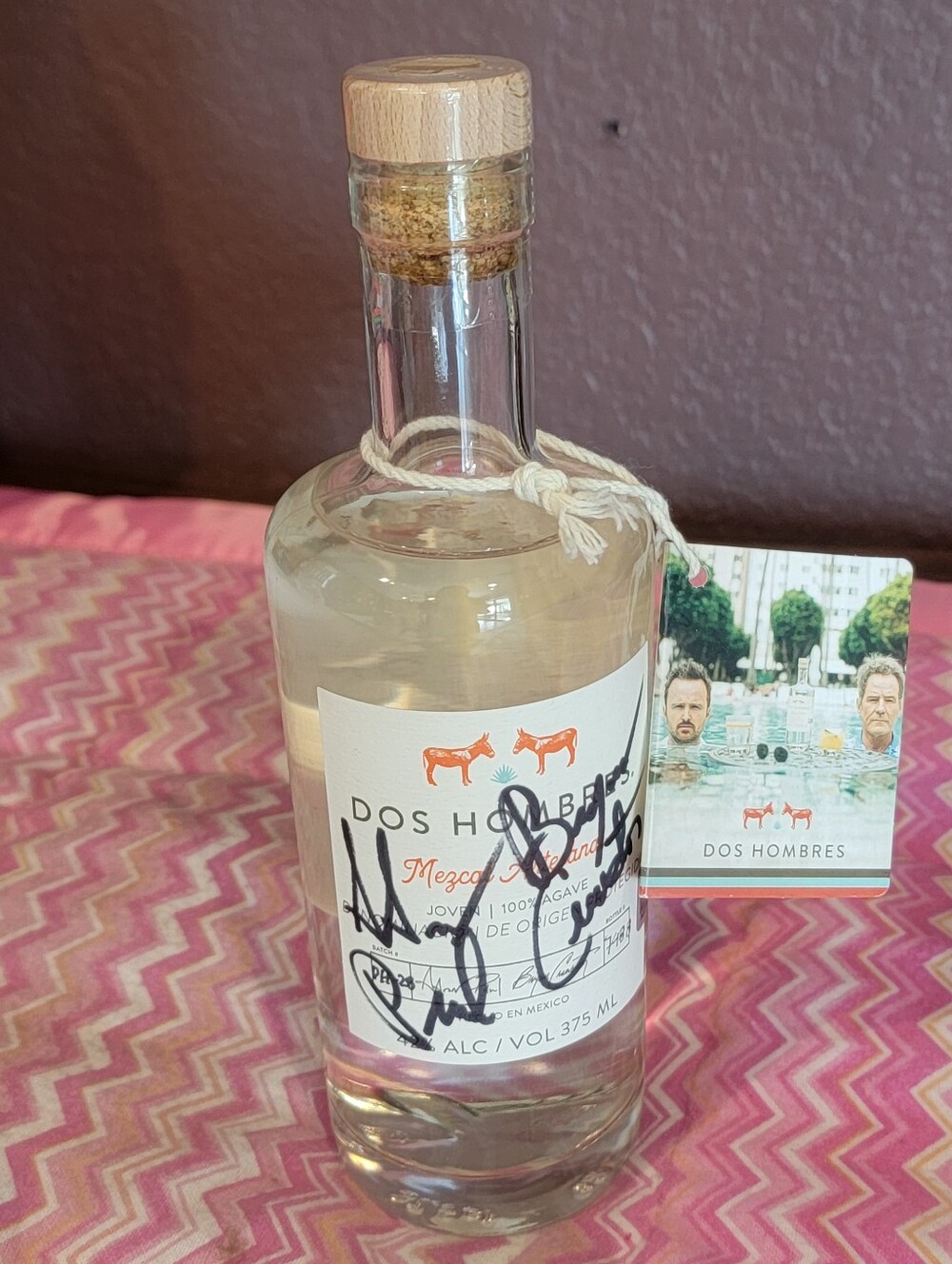 Dos Hombres Bottle Signed by Bryan Cranston and Aaron Paul BREAKING BAD